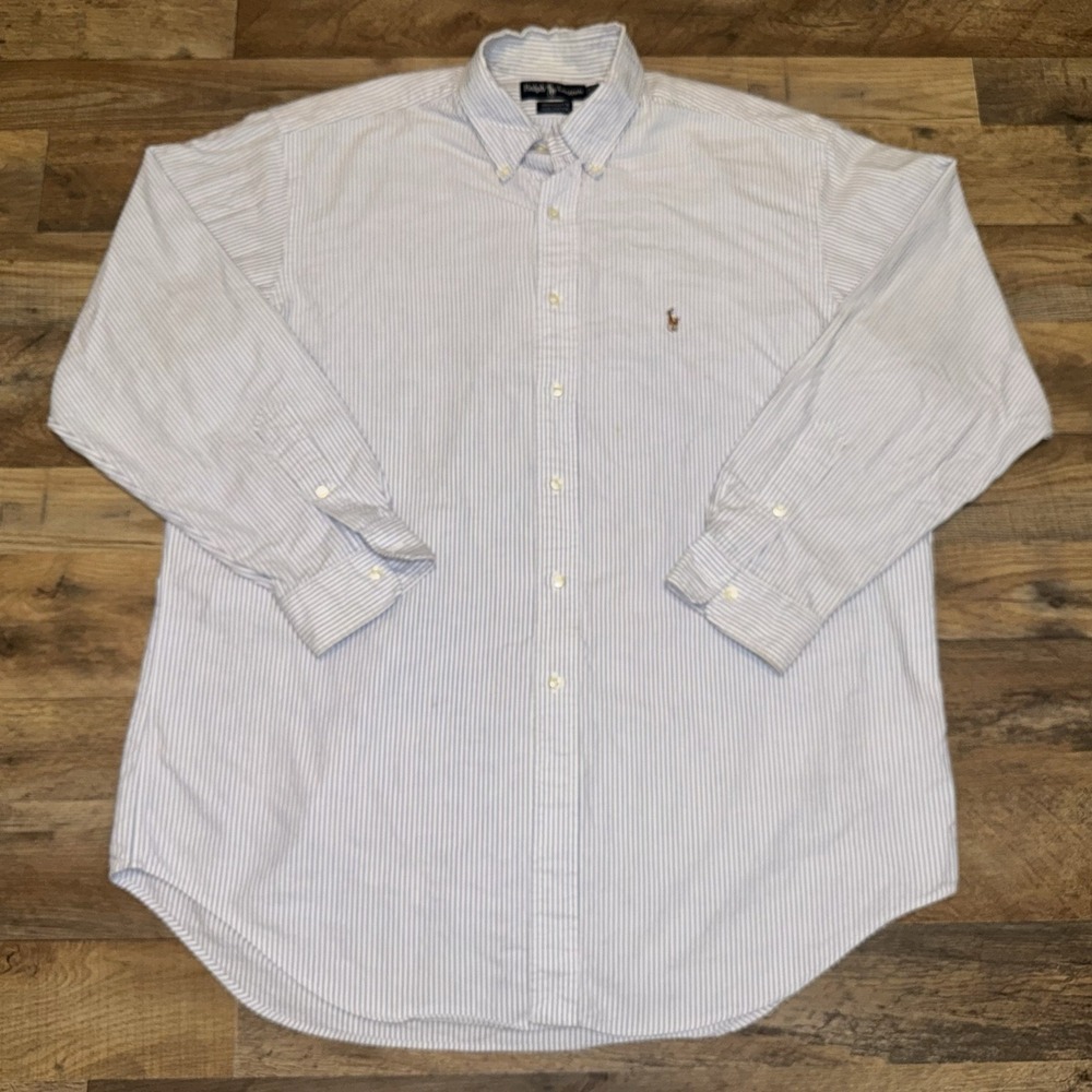 Polo Ralph Lauren Men's Size 17-34 Blue/White Striped Oxford Button Up Shirt